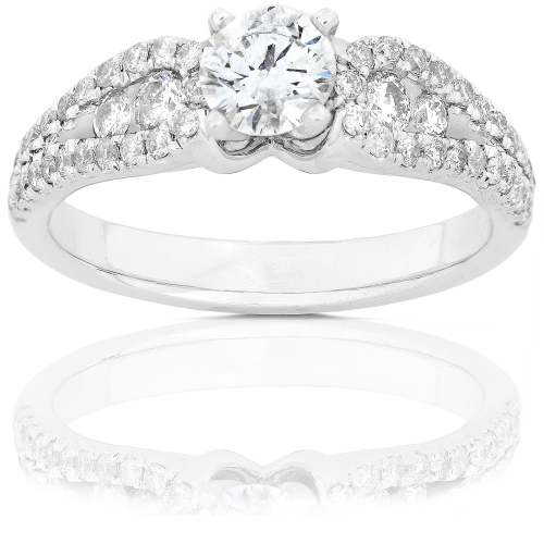 Round Brillant Diamond Engagement Ring in 14K White Gold